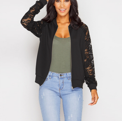Chaqueta Bomber Mujer con Encaje Transparente y Cremallera - Image 4