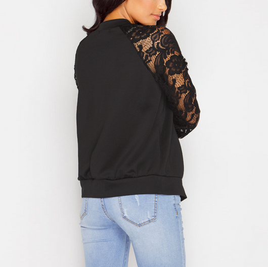 Chaqueta Bomber Mujer con Encaje Transparente y Cremallera - Image 3
