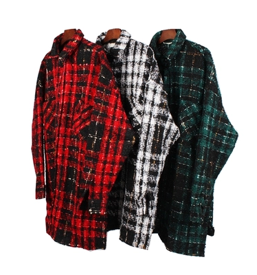 Camisa de Cuadros Oversize con Hilo Dorado - Estilo Urbano Manga Larga