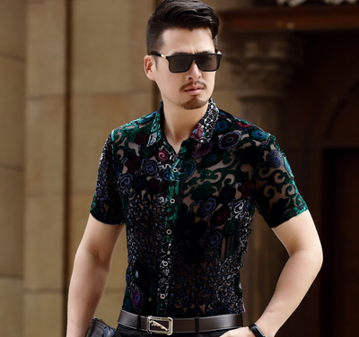 Camisa de Terciopelo de Seda Semitransparente con Botones