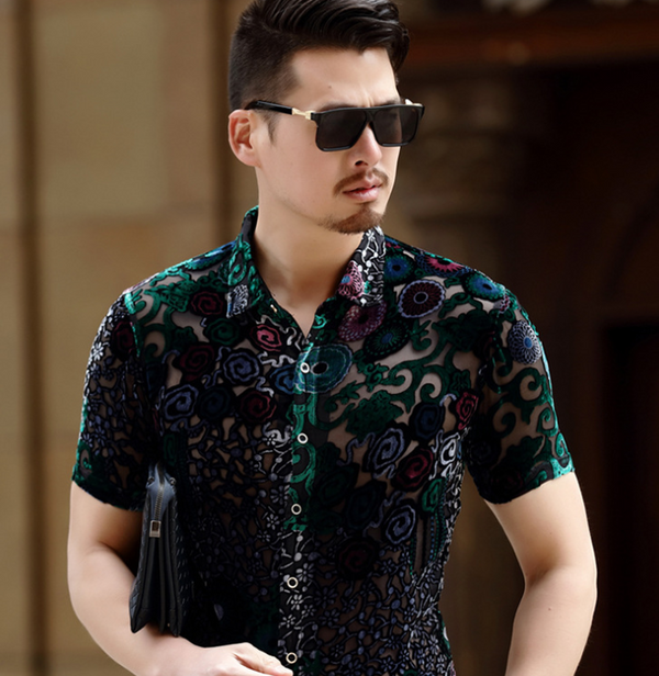 Camisa de Terciopelo de Seda Semitransparente con Botones