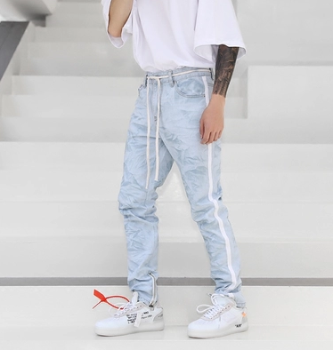 Jeans Slim Fit Azul Desgastado con Cierre Lateral - Estilo Urbano Moderno - Image 6