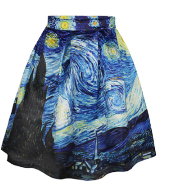 Falda Patinadora Corta Estampado 3D La Noche Estrellada de Van Gogh con Pliegues y Tela Elástica - Image 2