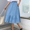 Falda Vaquera Larga Estilo Preppy Coreano con Cintura Natural y Bajo Amplio para Mujer