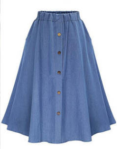 Falda Vaquera Larga Estilo Preppy Coreano con Cintura Natural y Bajo Amplio para Mujer - Image 6
