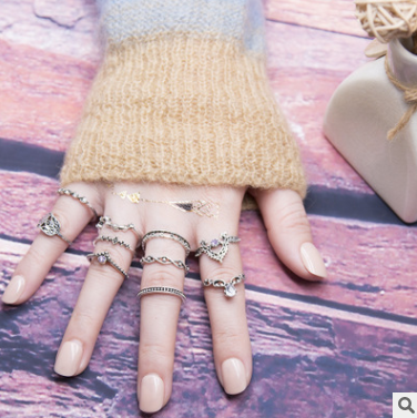 Juego de 10 Anillos de Diamante Púrpura con Diseño Hueco Retorcido y Corona