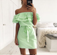 Vestido a Rayas sin Tirantes con Manga de Hoja de Loto para Mujer - Image 4