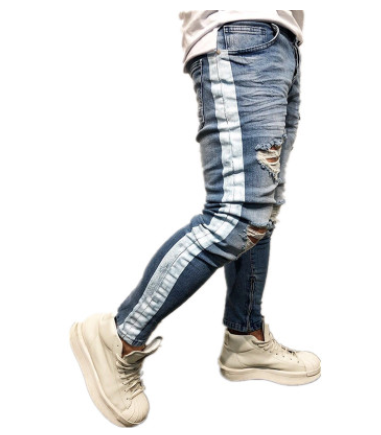 Pantalones Vaqueros Azules Rotos Ajustados - Tendencia Europa y Estados Unidos