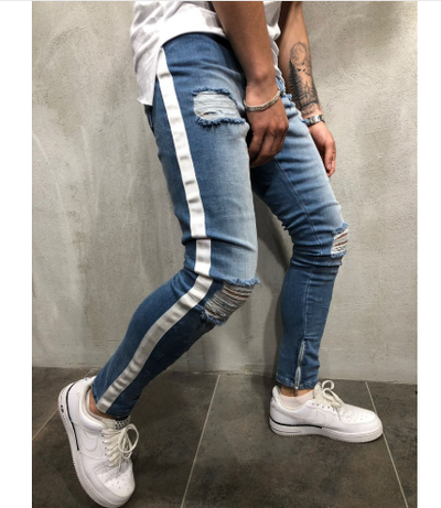Pantalones Vaqueros Azules Rotos Ajustados - Tendencia Europa y Estados Unidos - Image 3