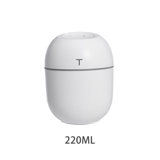 White egg-shaped mini USB humidifier with a 220ml capacity, featuring a subtle 'T' logo and grey accent line. - Image 8