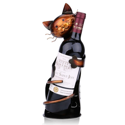 Soporte para Vinos Decorativo Gato de Hierro