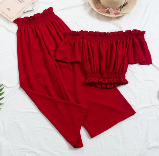 Conjunto de Playa Dos Piezas: Top Crop Escote Halter + Pantalón Suelto Feminino