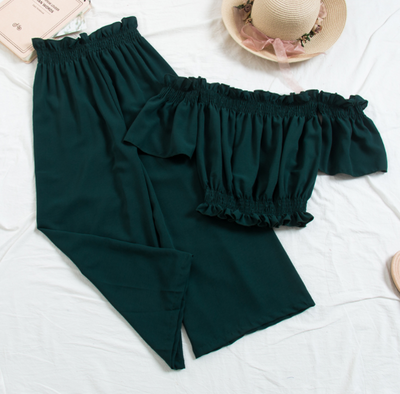 Conjunto de Playa Dos Piezas: Top Crop Escote Halter + Pantalón Suelto Feminino - Image 3