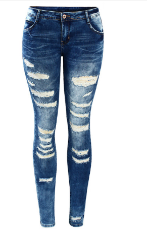 Jeans Ajustados de Algodón Elastizado con Rotos en los Pies para Mujer - Image 3