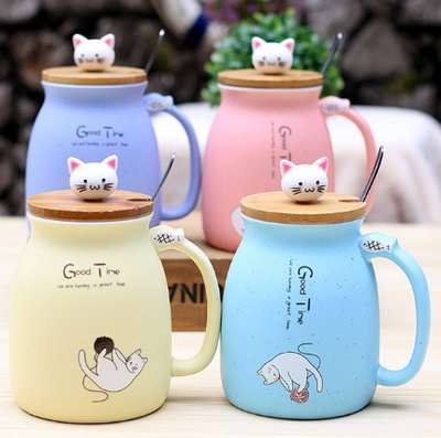 Taza Térmica Infantil con Tapa - Diseño Gatito Cerámica para Leche y Café