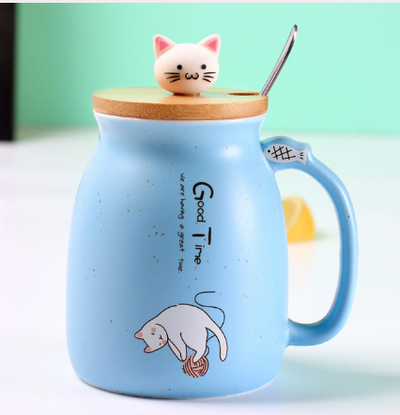 Taza Térmica Infantil con Tapa - Diseño Gatito Cerámica para Leche y Café - Image 3
