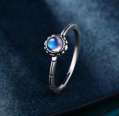 Anillo de Piedra de Luna Plata para Mujer con Cristal de Gema