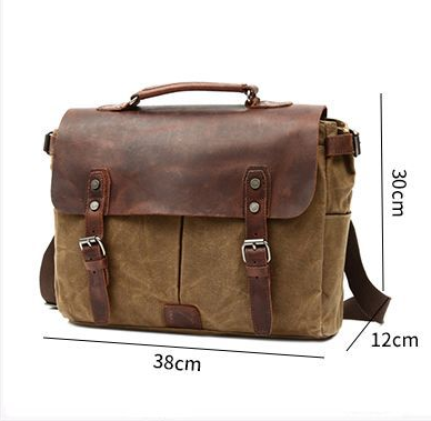 Bolsa para Laptop Vintage de Cuero y Lona para Hombre - Image 12