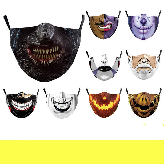 Halloween dust mask with a split design, featuring half a human face with pink lips and half a dark robotic face. - Image 2