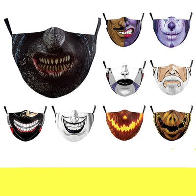 Halloween dust mask with a split design, featuring half a human face with pink lips and half a dark robotic face. - Image 2