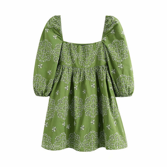 Vestido Cuello Cuadrado con Bordado Calado - Image 2