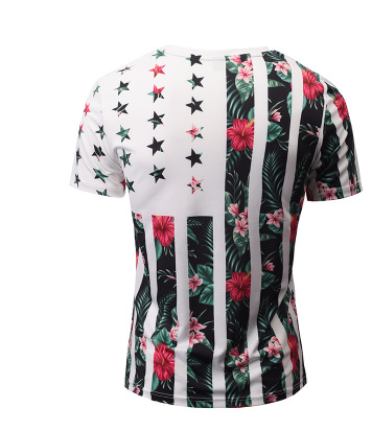 Playera Hombre Estampado Flores Estrellas Cuello V Manga Corta Verano - Image 2