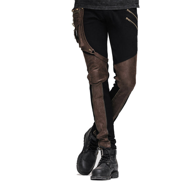 Pantalón de Cuero Negro Slim Fit con Detalles de Costura y Cierre