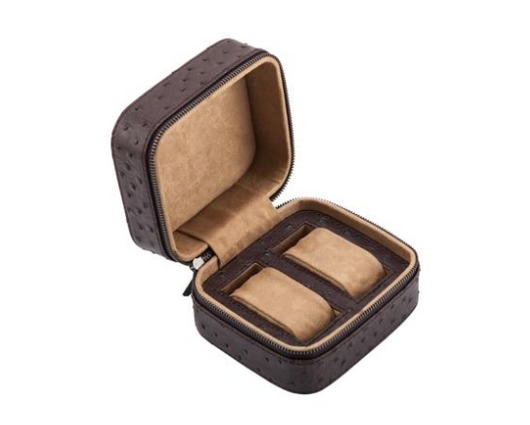 Estuche Portátil para Reloj en Cuero de Avestruz con Cierre y Asa de Viaje - Image 11