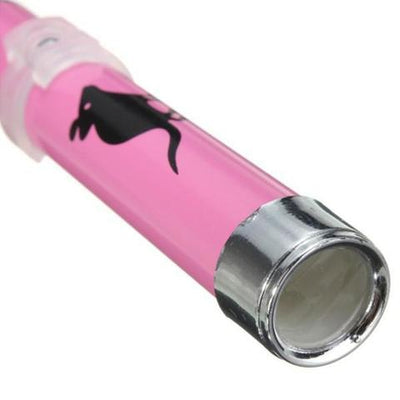 Yellow LED projection cat toy flashlight with a silver keychain, projecting a purple fish animation. - Image 4