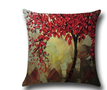 Funda de Cojín de Algodón con Pintura al Óleo Tridimensional - Árboles y Flores - Image 20