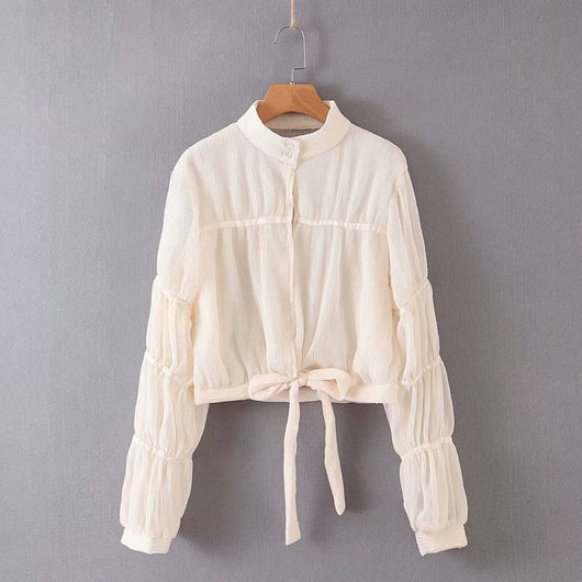 Camisa de Malla Transparente con Cuello de Pie y Mangas Largas - Image 12