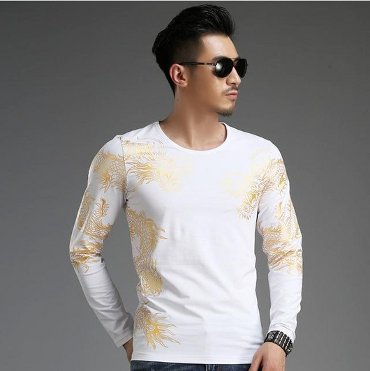Playera Manga Larga Cuello Redondo Estilo Chino Dragón 3D Slim Fit - Image 21