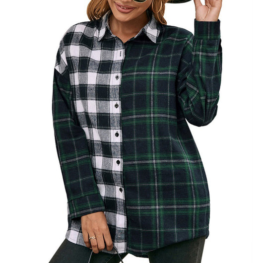 Camisa Cuadriculada con Bloques de Color para Mujer - Image 5