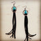 Turquoise Drop Earrings with Leather Tassel - Black, 206g