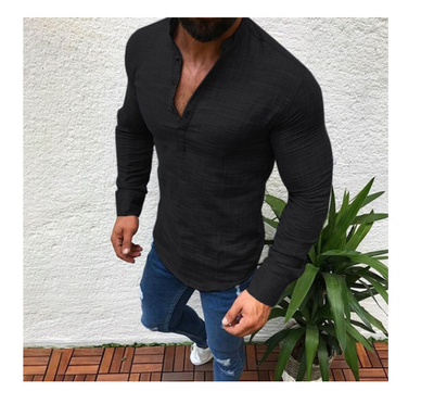 Camisa de Lino para Hombre Manga Corta Cuello Mao - Estilo Casual Versátil - Image 5