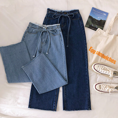 Jeans de Cintura Alta con Bordes Crudos y Cordones - Image 4