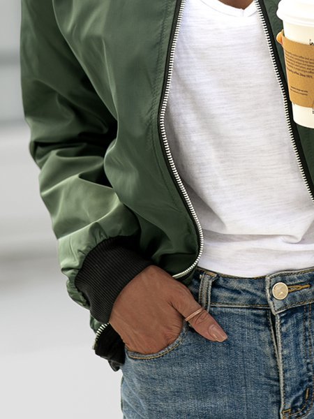 Chaqueta Exterior Mujer de Color Sólido con Cierre - Estilo Europeo Otoño - Image 13