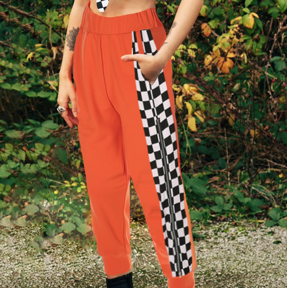 Pantalón de Chándal para Mujer con Diseño Cuadros Laterales y Cierre