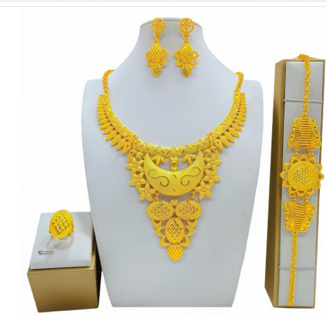 Conjunto de Joyería Árabe Dorada para Novia - Collar, Pulsera, Aretes y Anillo - Image 9