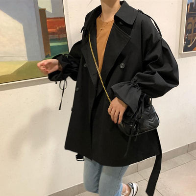 Abrigo Cortaviento Negro Holgado con Mangas Linterna - Diseño Versátil Midi para Mujer - Image 5