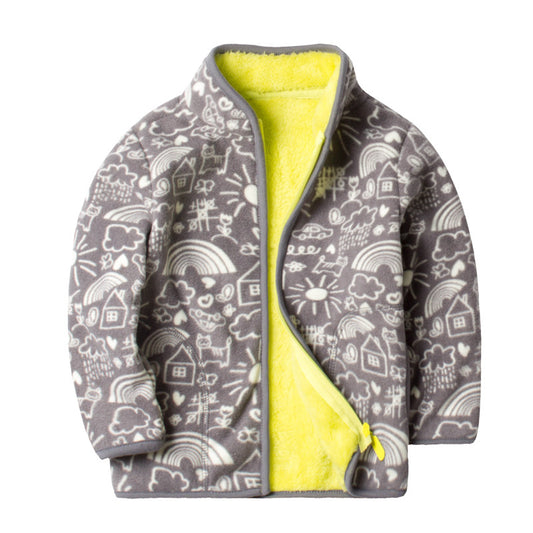 Chaqueta Cardigan de Polar Impreso con Forro Polar
