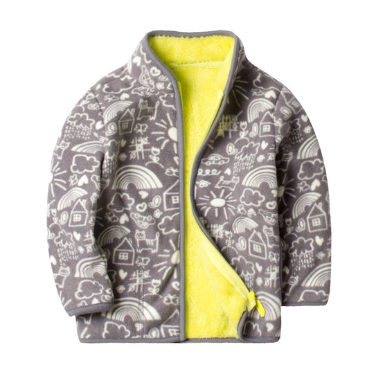 Chaqueta Cardigan de Polar Impreso con Forro Polar