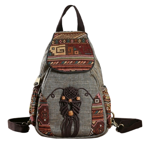 Mochila de Lona Retro Estilo Chino - Bolso de Hombro Compacto para Viajes
