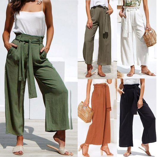 Pantalón Casual de Cintura Alta con Cinturón Multicolor en Algodón Lino - Image 4
