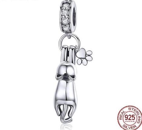 Cuentas Sueltas de Plata Esterlina S925 Gato Adhesivo - Accesorios DIY para Joyería Artesanal