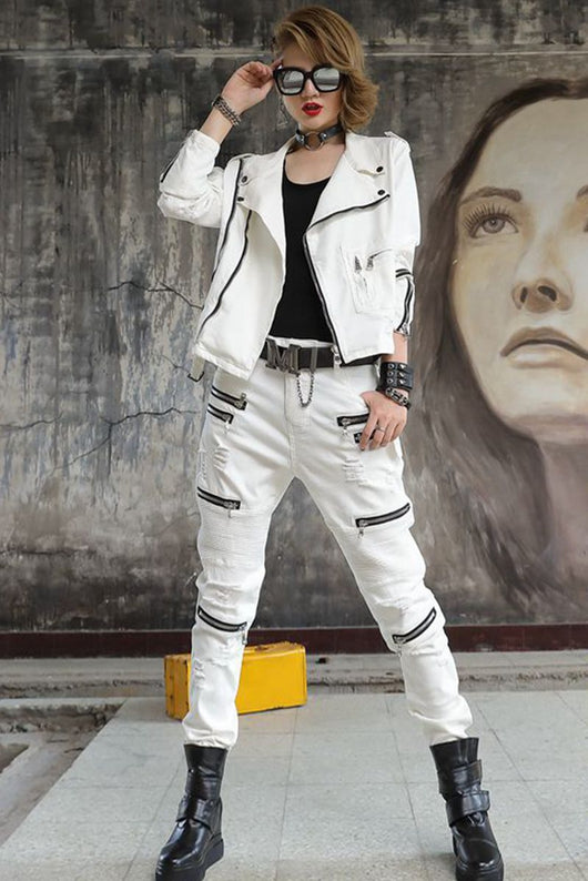 Traje Casual de Dos Piezas en Blanco - Jeans y Chaqueta - Image 7