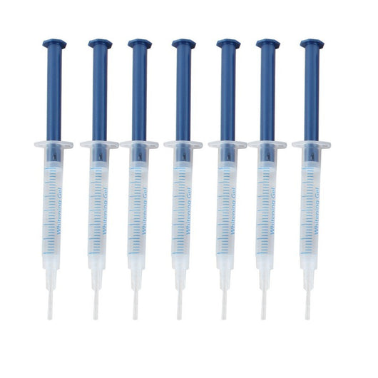 Teeth whitening kit with a blue LED light mouthpiece and a syringe of whitening gel on a white background. - Image 4
