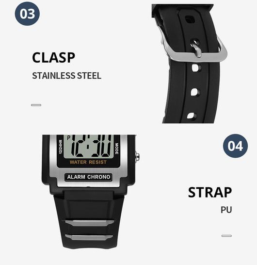 Reloj Deportivo Retro Rectangular Resistente al Agua con Pantalla Luminosa - Image 3