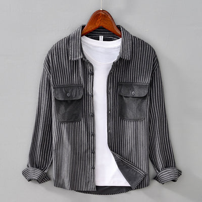 Camisa Retro a Rayas con Bolsillos y Mangas Largas - Image 8
