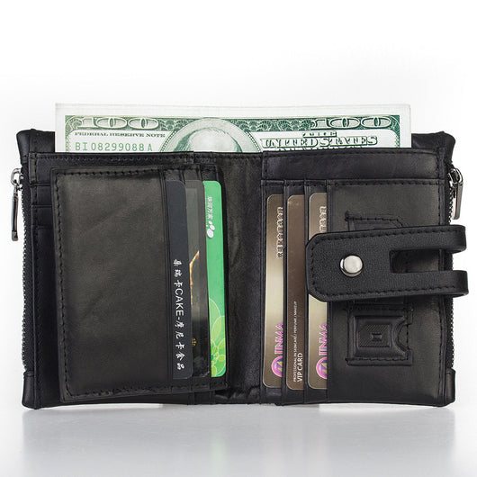 Billetera de Cuero Encerado para Hombre con Doble Cierre y Protección Antirrobo - Image 3